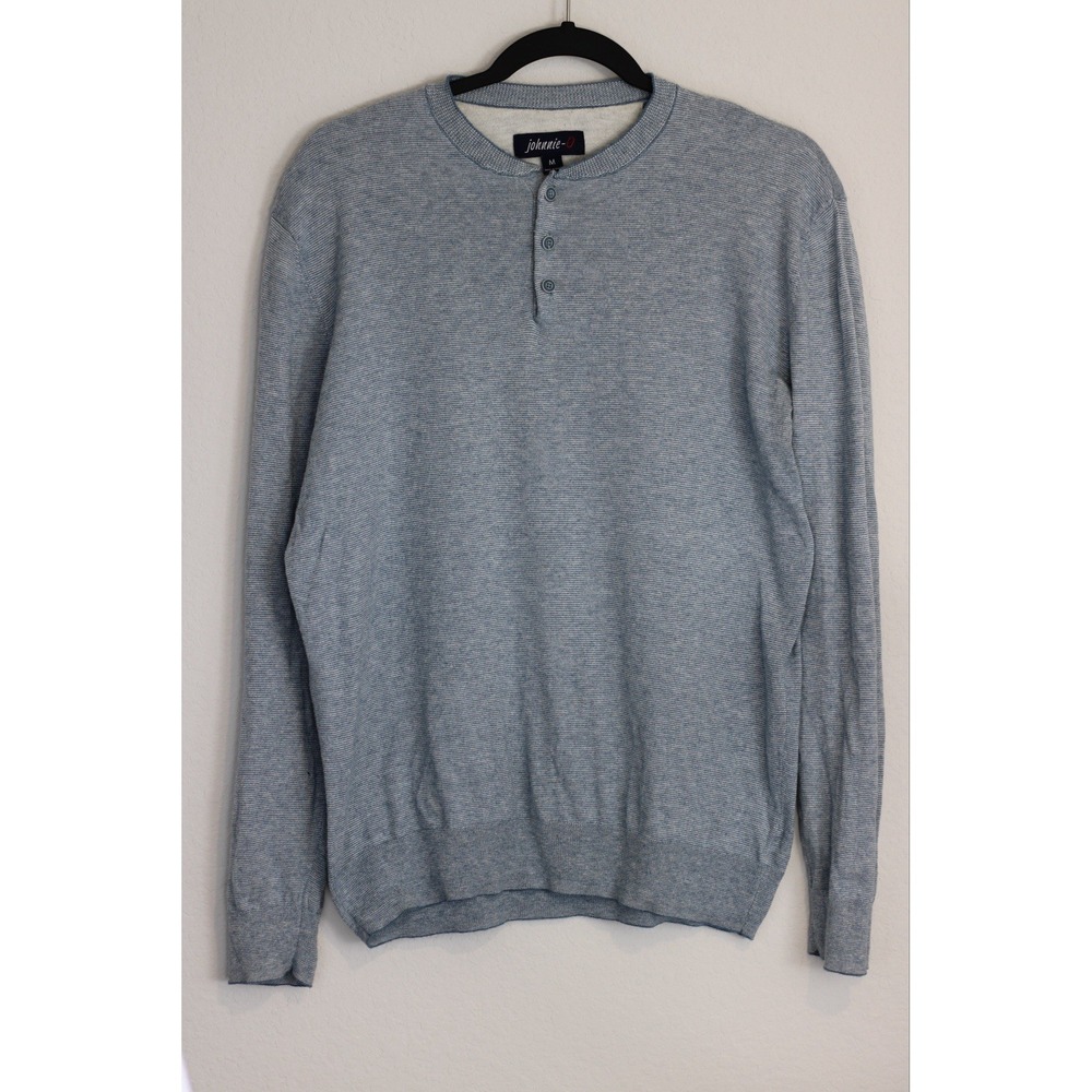 Johnnie-O Cotton Silk Henley Sweater Mariner Blue Lightweight Knit Men's M